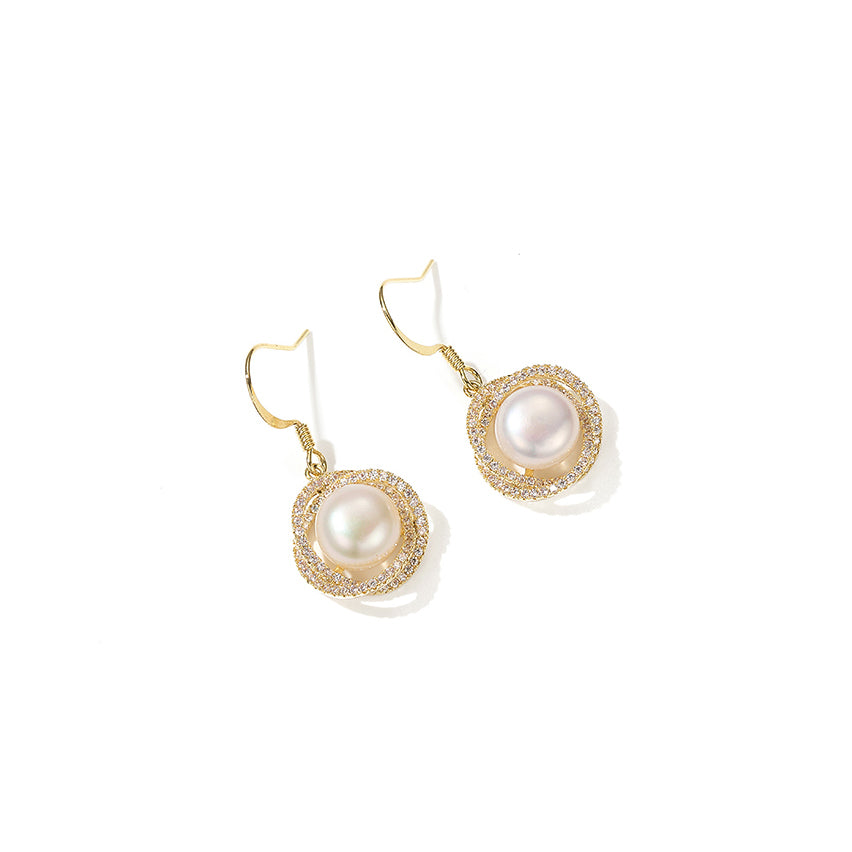 Gold Line Pearl Drop Earrings