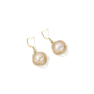 Gold Line Pearl Drop Earrings