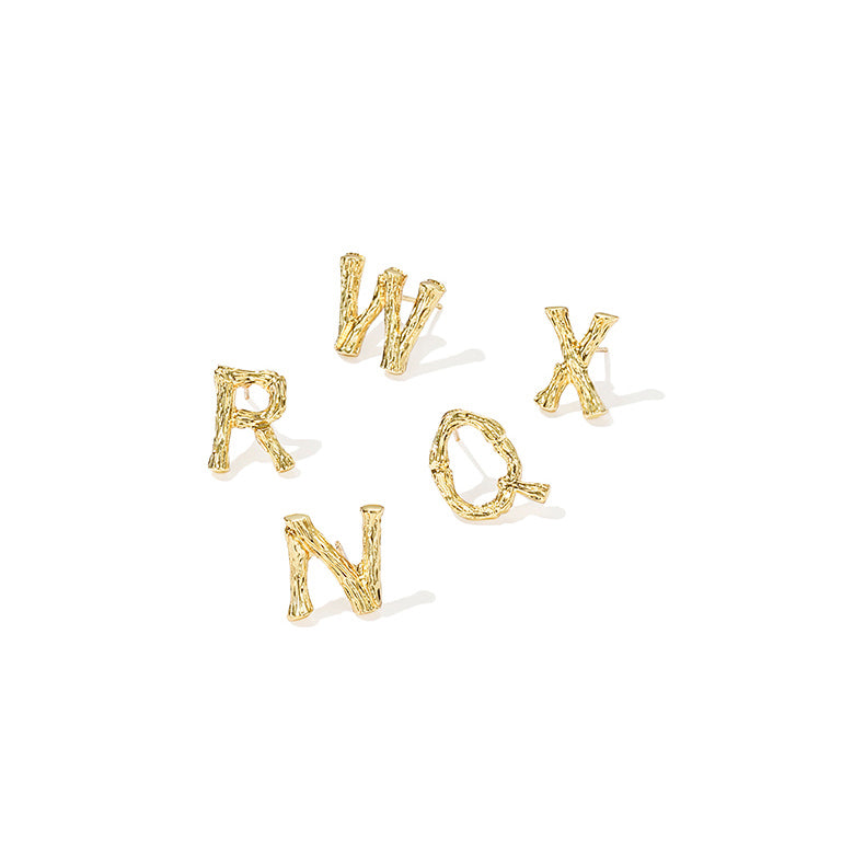 Gold Roots Alphabet Stud Earrings