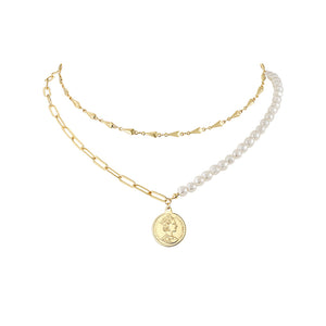 Isle of Man Coin Double Chain Pearl Necklace