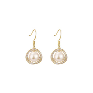 Gold Line Pearl Drop Earrings